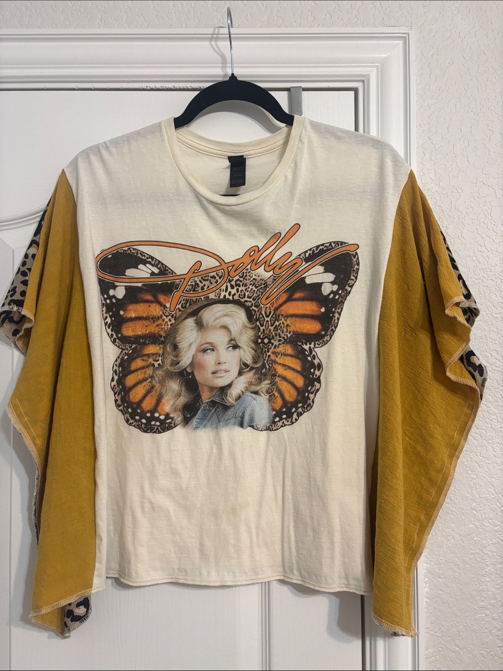 Upcycled Dolly Butterfly Graphic Women’s Top in Cream and Mustard